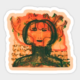 cave art inspired design, woman and tree of life Sticker